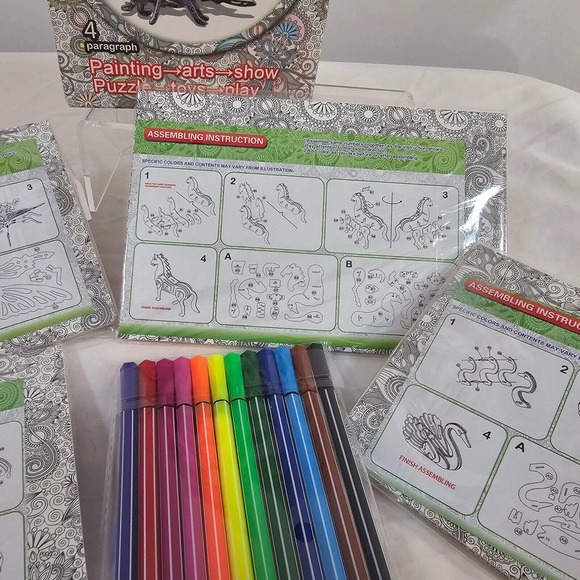 NIB 3D Garden Art Puzzle Set Includes 4 Puzzles & Pens Model # 8885A-D - Picture 4 of 9